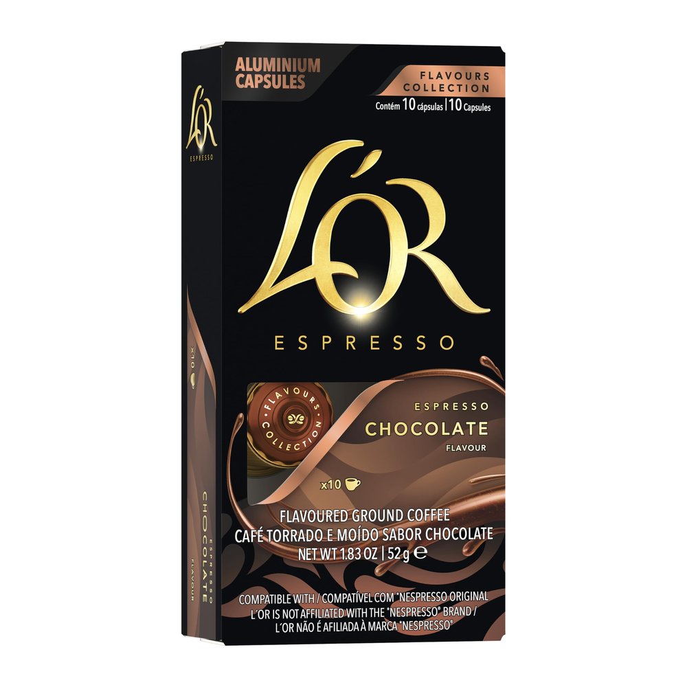 L'OR Espresso Chocolate Flavour Coffee Pods X10 (Pack of 10, Total 100 Capsules)