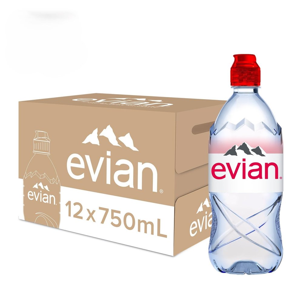 Evian Natural Mineral Water 750ml Sports Cap (Pack of 12 x 75cl)
