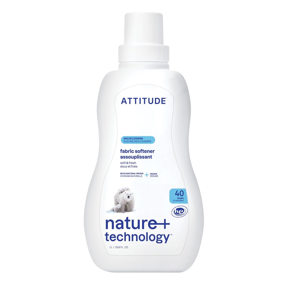 ATTITUDE Liquid Fabric Softener, Plant-Based & Vegan, HE Compatible, Naturally Derived, Wildflowers Scent, 40 Loads, 1 Liter