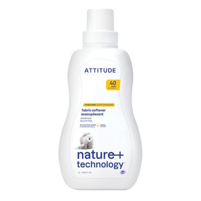ATTITUDE Liquid Fabric Softener, Plant-Based & Vegan, HE Compatible, Naturally Derived, Citrus Zest Scent, 40 Loads, 1 Liter