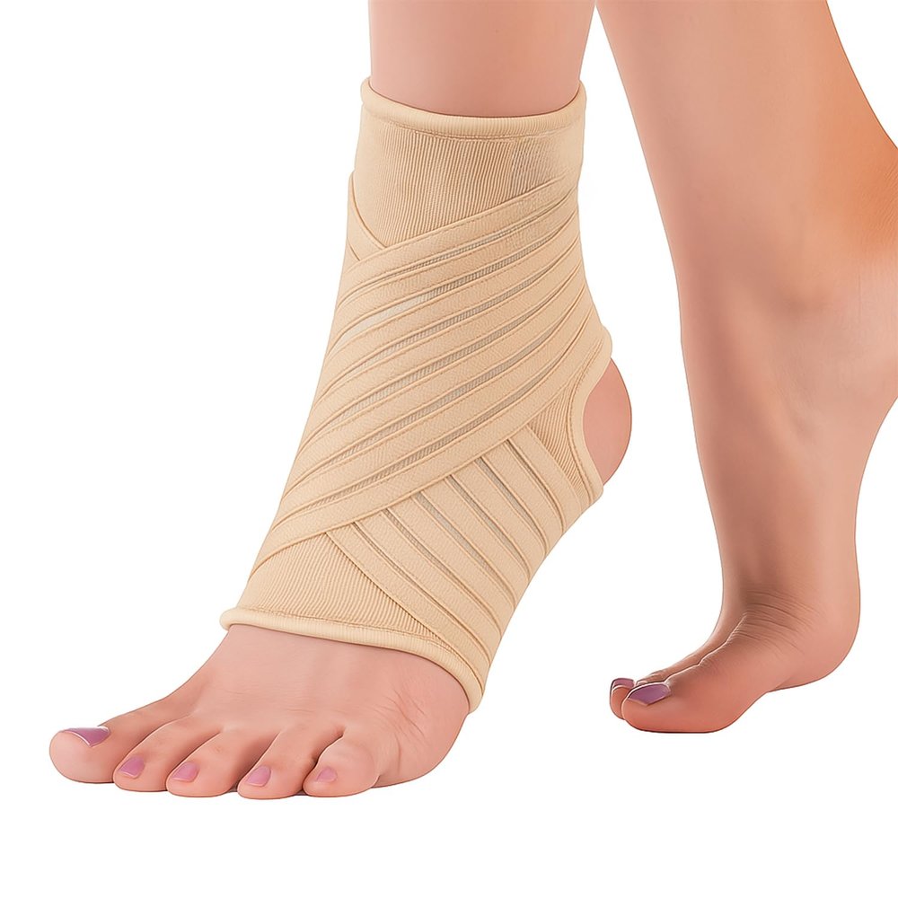 Actesso Ankle Support Sleeve with Strap - The Ultimate Support for Weak Ankles, Sprains and Sports Injury. Ideal for Men & Women & Left or Right (S (Pack of 1), Beige)