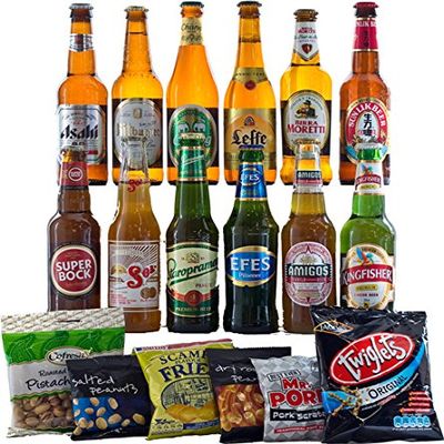 FREE Delivery - 12 Lagers from Around the World with Bar Snacks Hamper