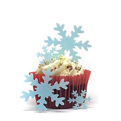 100 PRECUT Pale Blue Snowflakes Edible Wafer Paper Cake Toppers Decorations in 2 Sizes- Frozen Parties