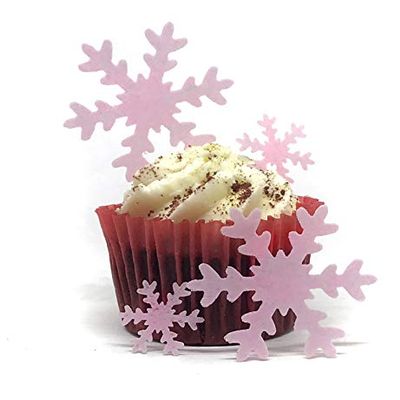 100 PRECUT Pale Pink Snowflakes Edible Wafer Paper Cake Toppers Decorations in 2 Sizes- Frozen Parties