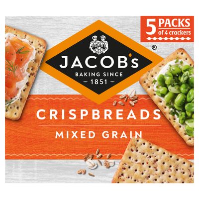 JACOB'S Crispbreads Mixed Grain Crackers, 20 Crackers Per Pack, 190 g (Pack of 1)