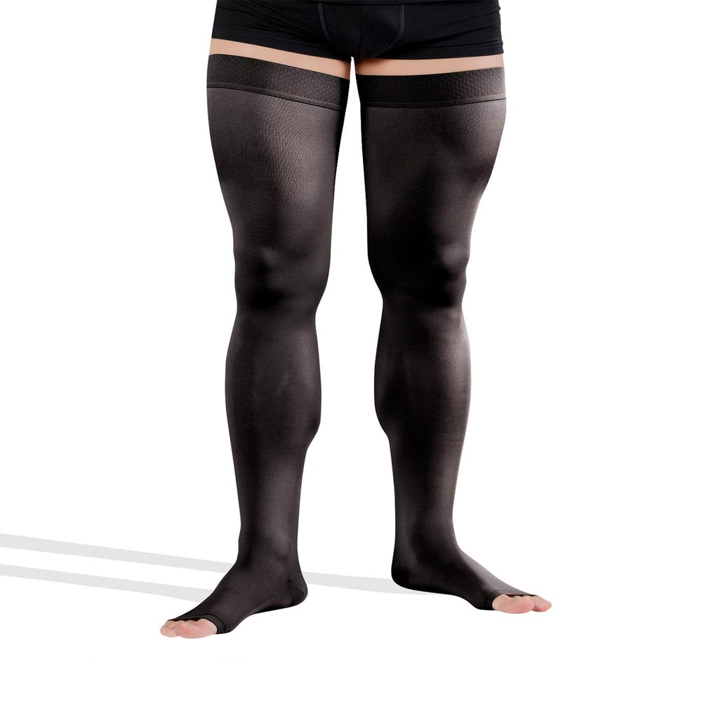 23-32 mmHg MEDICAL COMPRESSION Stockings with OPEN Toe, FIRM Grade Class II, Thigh High Support Socks without Toecap (M (Body height 62.2-66.9 inch), Black)