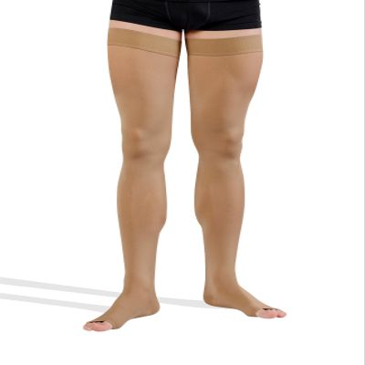 TONUS ELAST 23-32 mmHg Compression Stockings with a Silicone Band, Open Toe, Firm Grade Class II, CCL 2 Thigh High Support Stockings w/out Toecap for Women & Men (L (Height 66.9-71.7 inch), Beige)