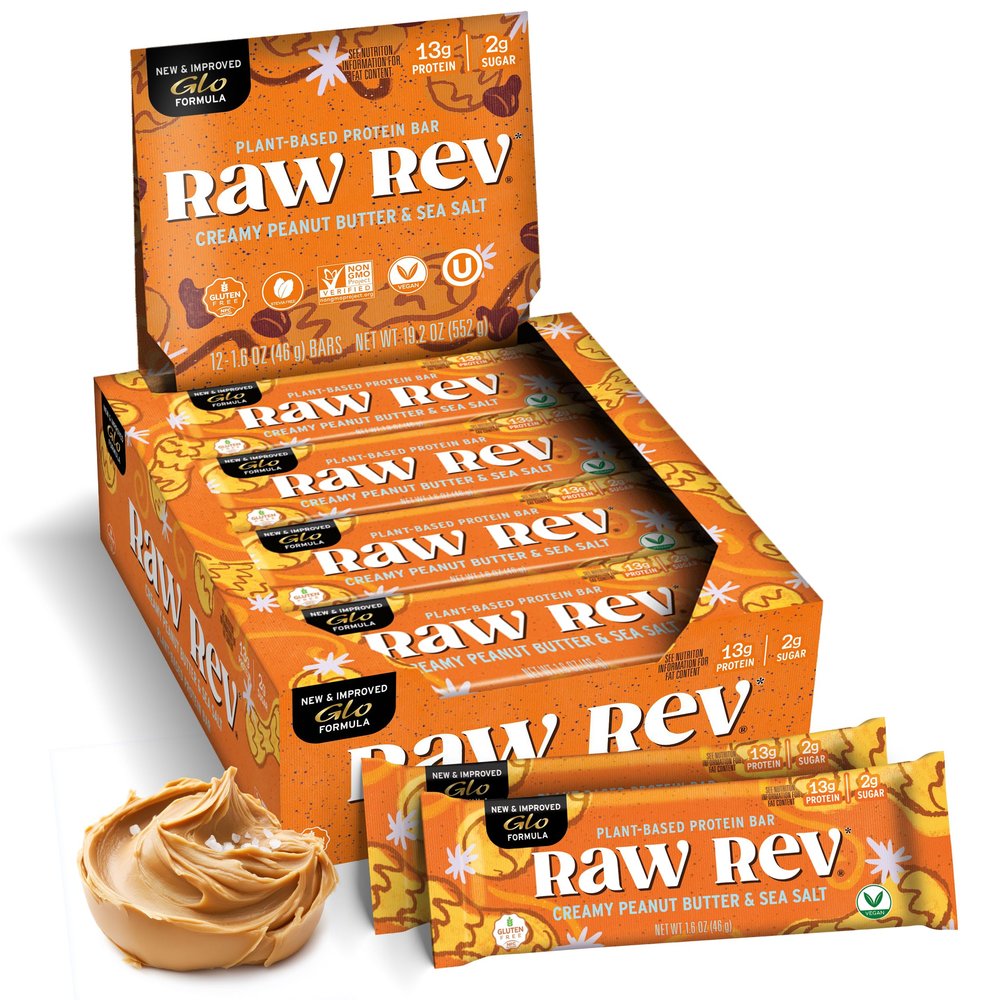 Glo, Creamy Peanut Butter & Sea Salt, 12 Bars - Raw Revolution - UK Seller
