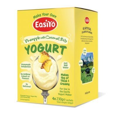 EasiYo Pineapple with Coconut Bits Yogurt mix sachets, 4 x 230g - Each Makes 1kg