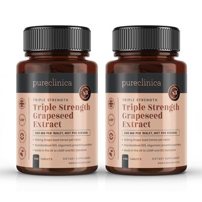 2-Pack Grapeseed Extract 300mg Tablets Triple Strength with 90% OPCs Powerful Antioxidant Support for Skin & Overall Health 360 Tablets, 12 Month Supply Made in UK
