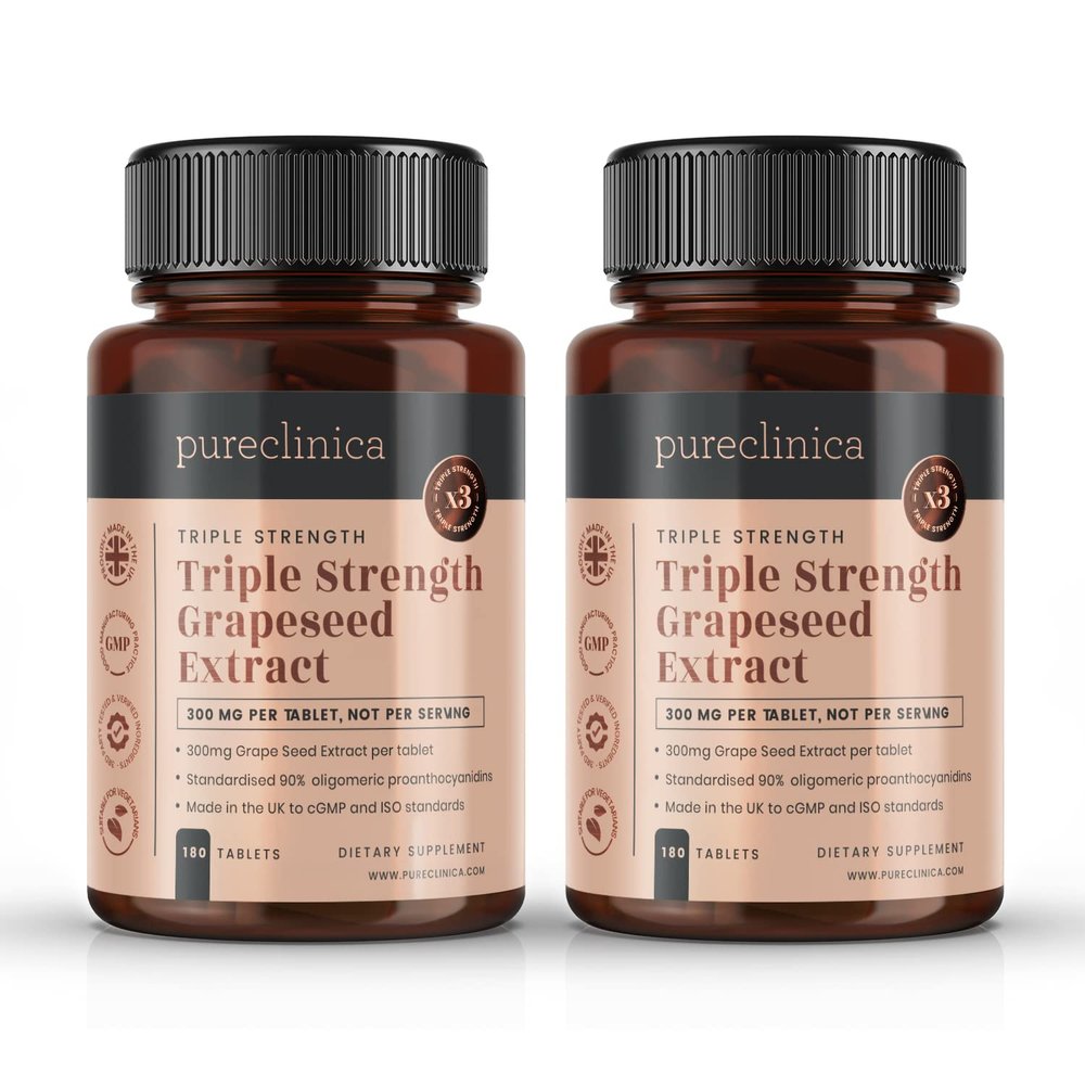 2-Pack Grapeseed Extract 300mg Tablets Triple Strength with 90% OPCs Powerful Antioxidant Support for Skin & Overall Health 360 Tablets, 12 Month Supply Made in UK