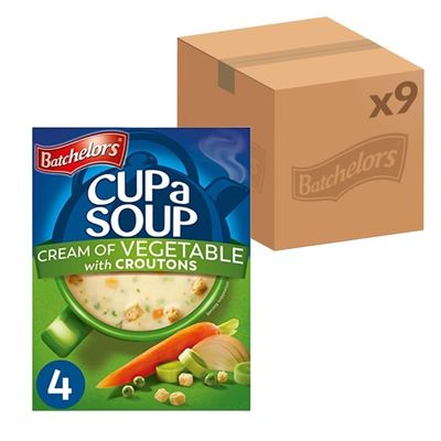 Batchelors Cup a Soup Cream Of Vegetable with Croutons Instant Soup, 4 Sachets Per 122 g Box (Total 9 Boxes = 36 Sachets)