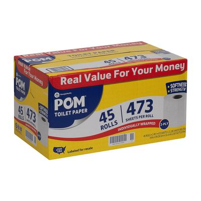 POM Bath Tissue, 2 Ply/473 Sheets (45 Rolls) by POM
