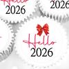 Hello 2026 Red Bow Cupcake Toppers - PRE-CUT - Gold Black New Year's Eve Party Cake Decorations - Edible Wafer - 4cm x 24 view 2
