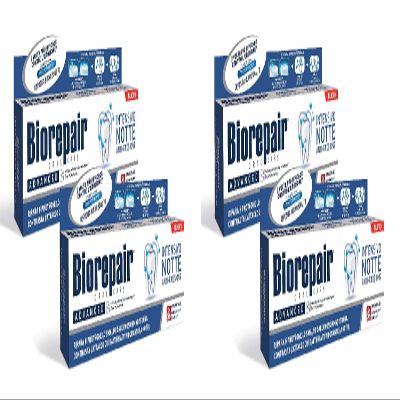 4pcs Biorepair - Intensive Night Repair Toothpaste 75 Ml Mineralize Enamel Protection Plague Fill Holes Gradually Microparticle Repairs Protect Tooth Enamel Helping to Prevent Repair Decay