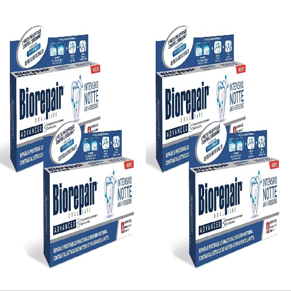 4pcs Biorepair - Intensive Night Repair Toothpaste 75 Ml Mineralize Enamel Protection Plague Fill Holes Gradually Microparticle Repairs Protect Tooth Enamel Helping to Prevent Repair Decay