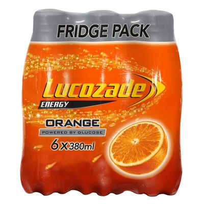 Lucozade Orange Flavour Energy Drink, 6 x 380ml