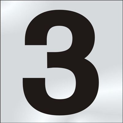 75mm Polished Chrome Effect, Character '3'