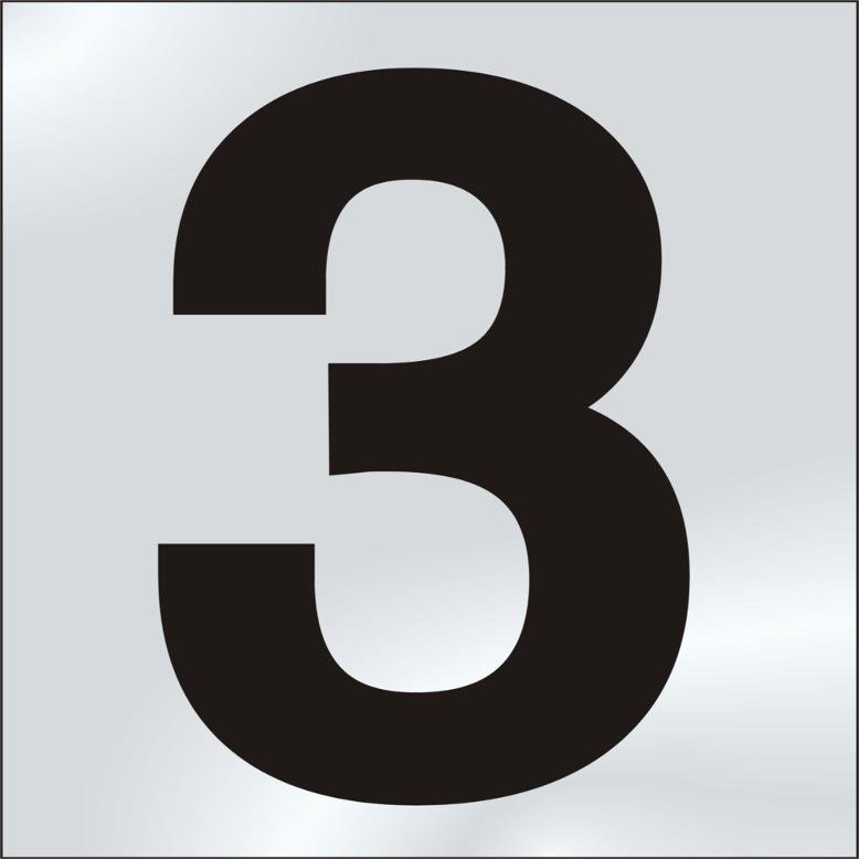 75mm Polished Chrome Effect, Character '3'