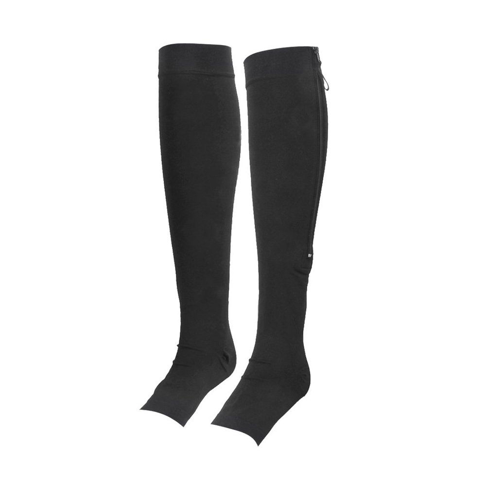 1 Pair of Women's Open Toe Zippered Compression Socks Stockings (L, Black)