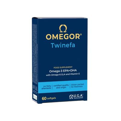 OMEGOR TwinEFA - Omega 3 6 9 Capsules High Strength - Omega3 1890mg EPA/DHA with Fish Oil and Borage Oil - No Aftertaste (60 Orange Flavoured Capsules)