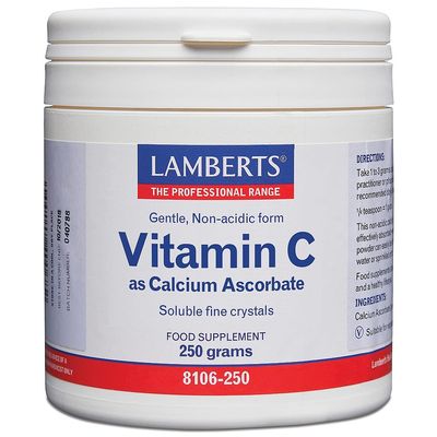 Lamberts Vitamin C Powder  Gentle Non-Acidic Calcium Ascorbate  250g Fine Crystals  High Strength & Easily Soluble