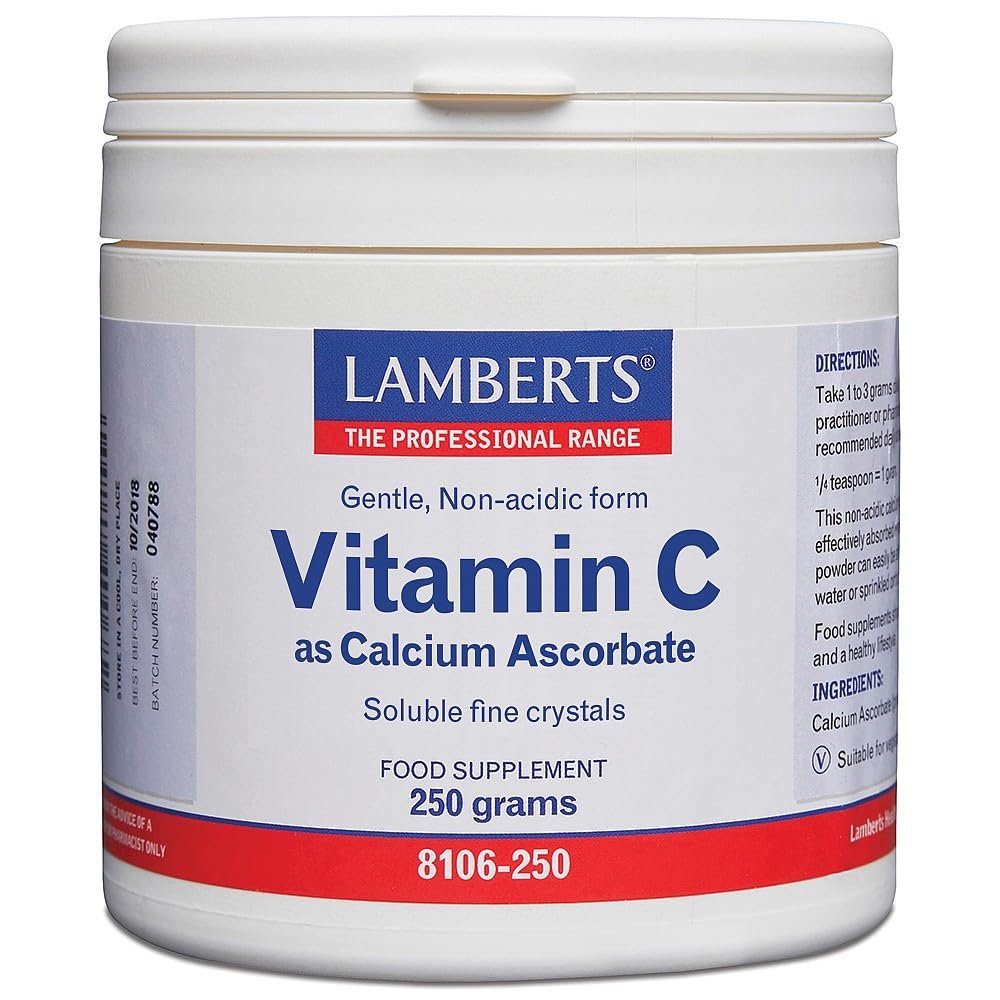 Lamberts Vitamin C Powder  Gentle Non-Acidic Calcium Ascorbate  250g Fine Crystals  High Strength & Easily Soluble