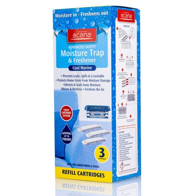Acana Advanced Safety Moisture Trap & Freshener System Pack of 3 Refills - Dehumidifier for Damp & Mould | Moisture Absorber for your Home, Caravan, Kitchen, Bathroom, Bedroom, Garage, Office