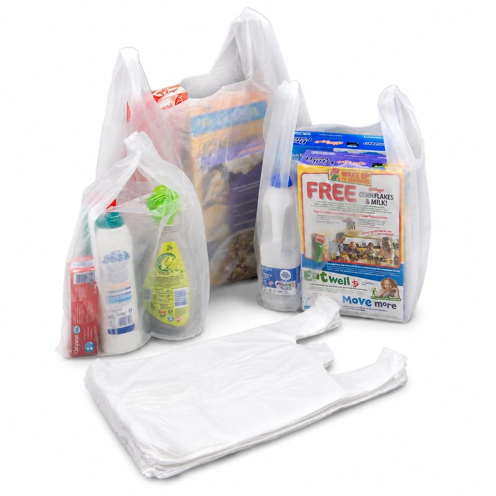 bag it Plastics 400 Plastic Carrier Bags Vest Style with Handles 11x17x21