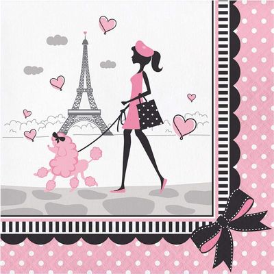 Creative Converting 18 Count Party in Paris Lunch Napkins, Pink/Black
