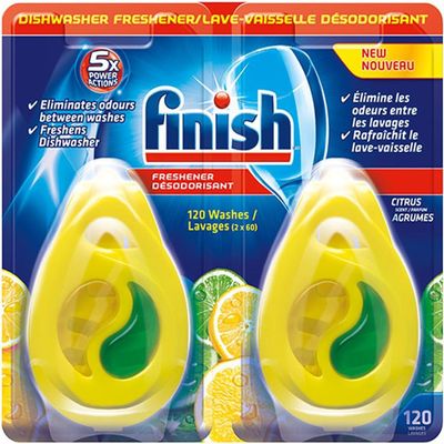 Finish Dishwasher Freshener Lemon & Lime | Duo Pack - 2 x 5ml | Lasts upto 60 Washes each | 2 x 60 washes - Lasts upto 120 washes | With 5X Power Action