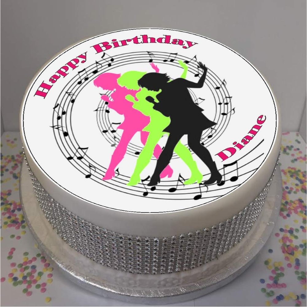 Personalised Singer Silhouettes & Music Notes 8" Edible Icing Cake Topper (Please Leave Personalisation as Gift Message)