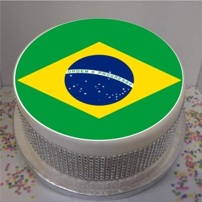 Flag of Brazil 8" Edible Icing Cake Topper (Please Leave Personalisation Details as Gift Message)