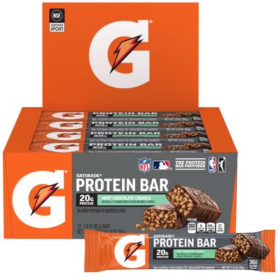 Gatorade Whey Protein Bars, Mint Chocolate Crunch, 2.8 oz Bars (Pack of 12, 20g of Protein per bar)