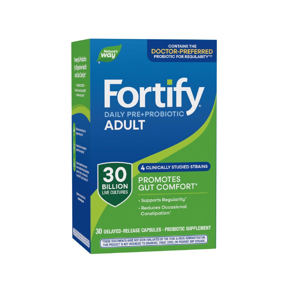 Nature's Way Primadophilus Fortify Daily Probiotic, 30 Billion Active Cultures, Acidophilus, Guaranteed Potency, Researched Strains, Delayed Release, 30 Vegetarian Capsules, Gluten-Free