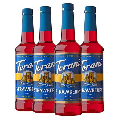 Torani Strawberry Syrup - Sugar Free Cocktail & Coffee Syrups Gift Set (4 x 750ml) - Flavouring for Soda, Mocktails, Cocktails, Iced Tea & Soda Drinks - Zero Calorie, Vegan