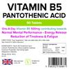 Lindens - Vitamin B5 Pantothenic Acid 500mg, 90 Tablets - UK Made | 1-A-Day | Contributes to Mental Performance, Metabolism & Reduction of Tiredness | 7666% NRV Dose - Letterbox Friendly, Vegan view 2