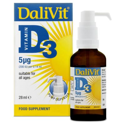 Dalivit Daily Vitamin D3 for Babies, Toddlers & Children Over 1 Month  Support The Growth of Bones, Joints, Teeth, Muscles & Immune System  Liquid Form Unflavoured (28ml)