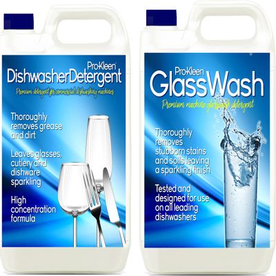 5 Litres Pro-Kleen Heavy Duty Dishwasher Detergent + 5 Litres Pro-Kleen Heavy Duty Machine Glasswash Detergent