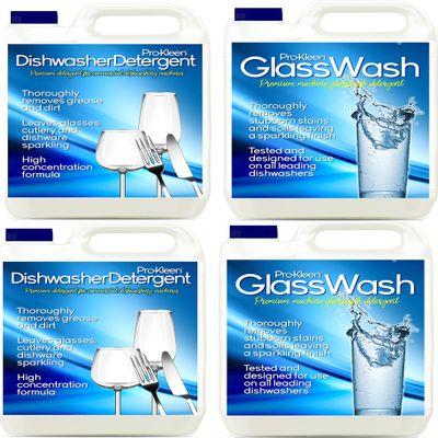 2 x 5 Litres Pro-Kleen Heavy Duty Dishwasher Detergent + 2 x 5 Litres Pro-Kleen Heavy Duty Machine Glasswash Detergent