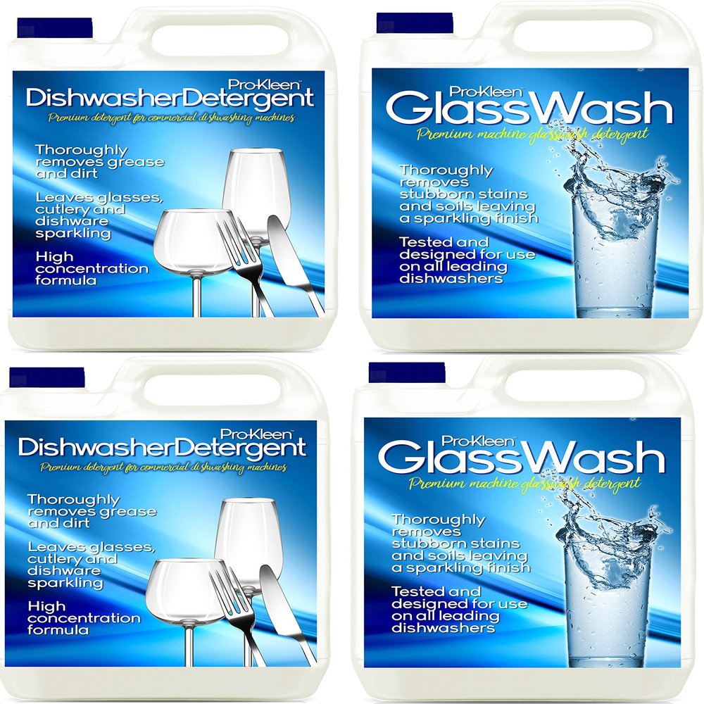 2 x 5 Litres Pro-Kleen Heavy Duty Dishwasher Detergent + 2 x 5 Litres Pro-Kleen Heavy Duty Machine Glasswash Detergent