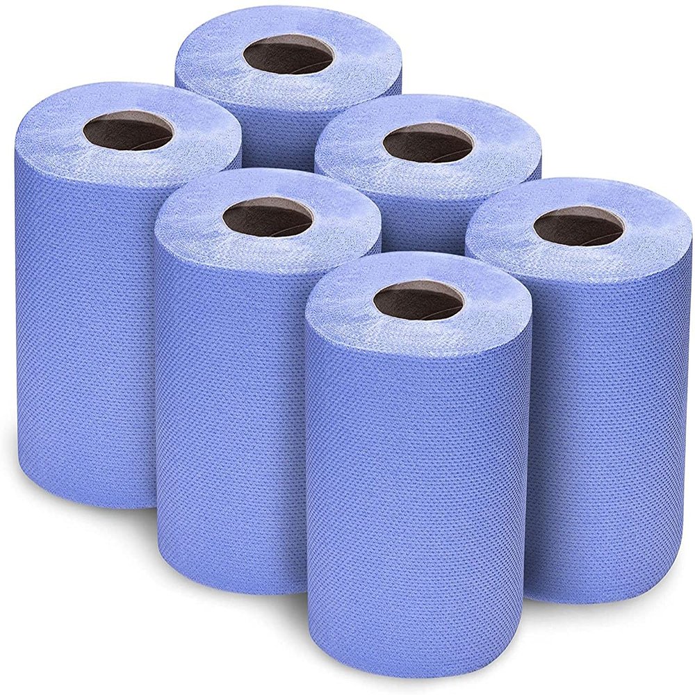 6 Pack 2 Ply Embossed Centre Feed Paper Wipe Rolls (blue, 2)