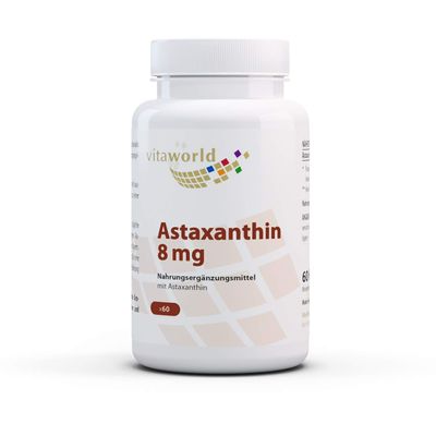 Vita World Astaxanthin 8mg 60 Vegetarian Capsules Production Haematococcus pluvialis Made in Germany