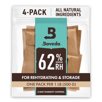 Boveda 62% Two-Way Humidity Control Packs For Storing 1 lb Size 67 4 Pack Moisture Absorbers for Storage Containers Humidifier Packs Hydration Packets in Resealable Bag