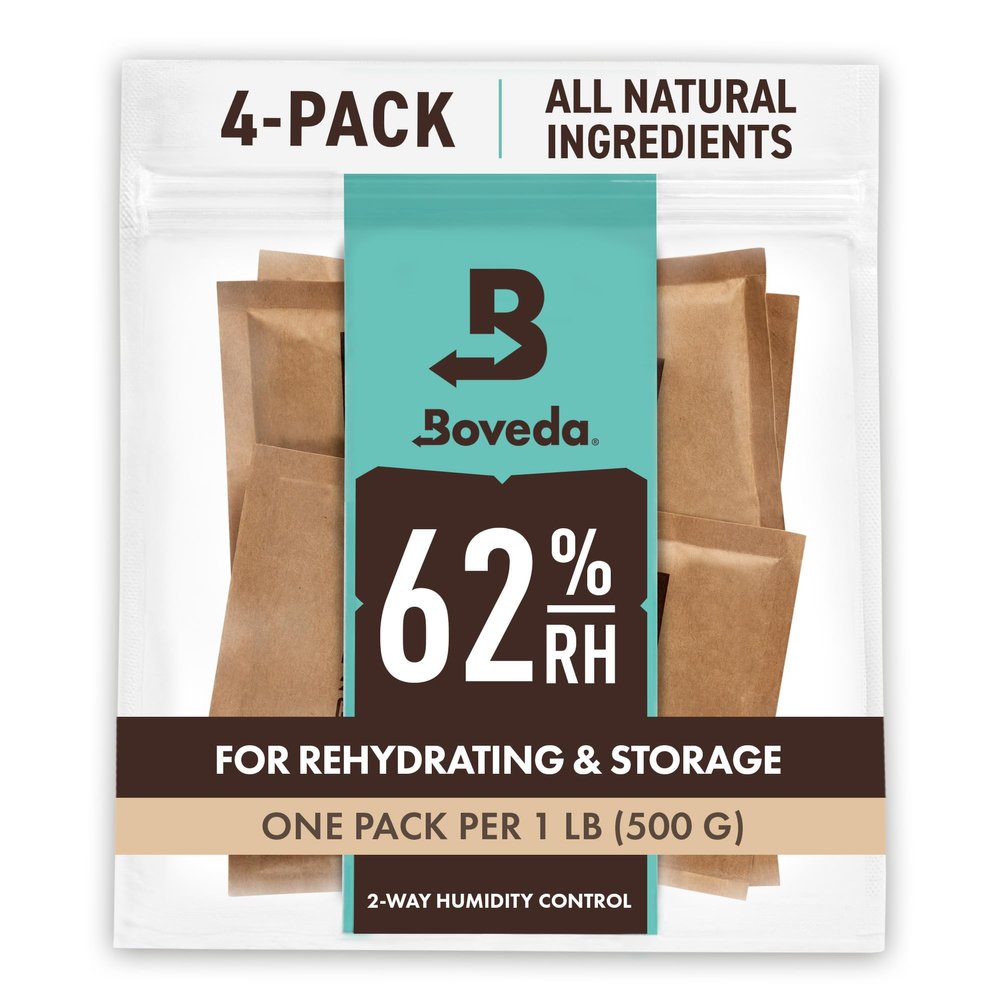 Boveda 62% Two-Way Humidity Control Packs For Storing 1 lb Size 67 4 Pack Moisture Absorbers for Storage Containers Humidifier Packs Hydration Packets in Resealable Bag