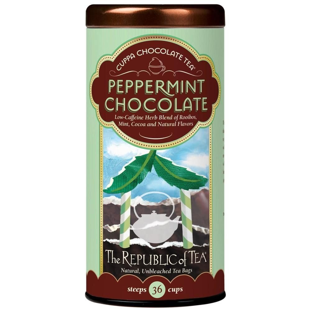 The Republic of Tea Chocolate Peppermint Herbal Tea, 36 tea bags in an attractive tin - caffeine-free rooibos tea with chocolate and peppermint flavour