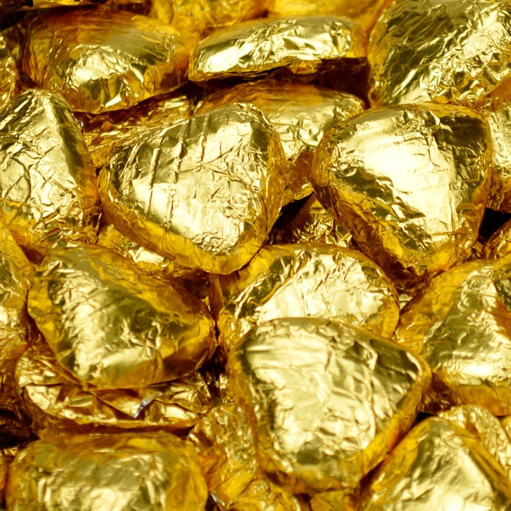 Gold Chocolate Foil Wrapped Hearts 100 Pcs (560g) - From Sweet Factore