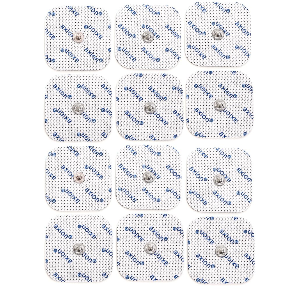 Axion Pack of 12 Electrodes. Square Self-Adhesive Pads 5x5cm for TENS EMS Units with 3.5mm snap Button Connection. Pads for Pain Treatment, Muscle Growth, Toning and Massage