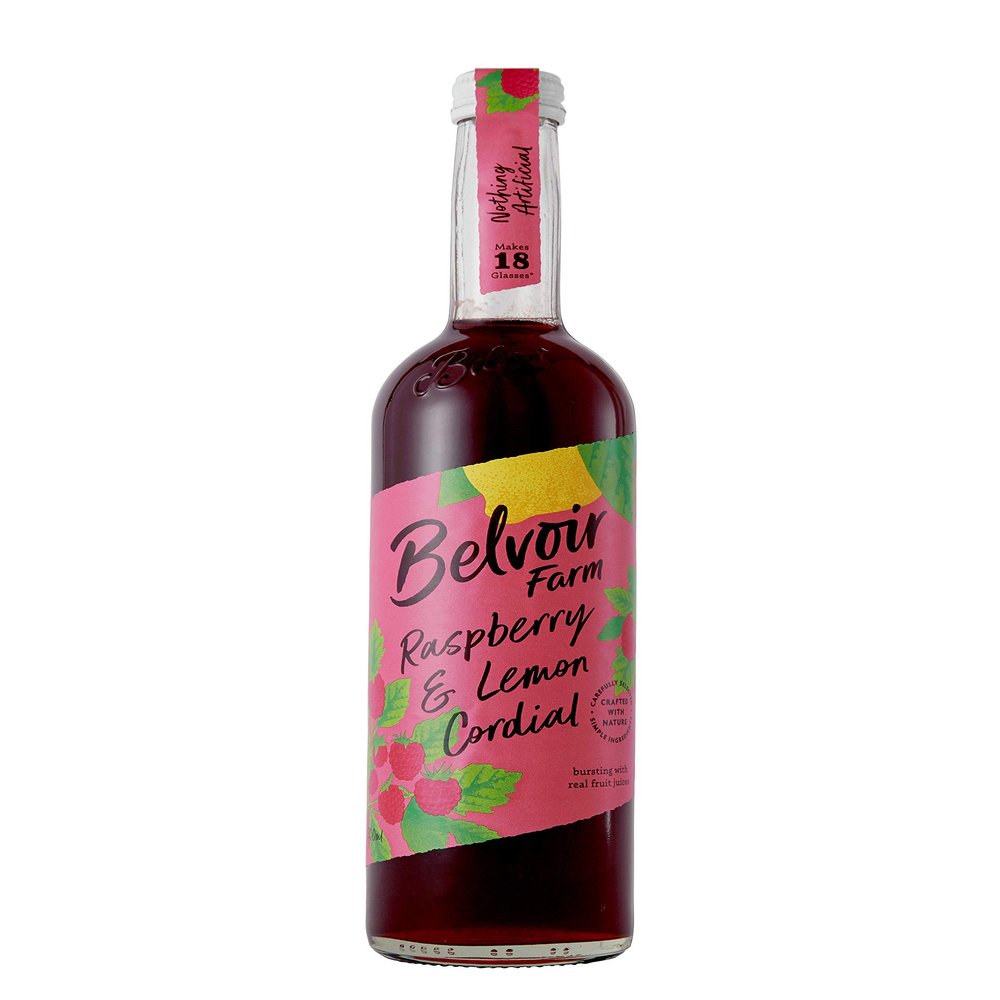 Belvoir Farm Raspberry & Lemon Cordial - Real Pressed Raspberries | Freshly Squeezed Lemon Juice | Traditional Family Recipe | 100% Natural Ingredients | Suitable for Vegetarians - 6 x 500ml Bottles