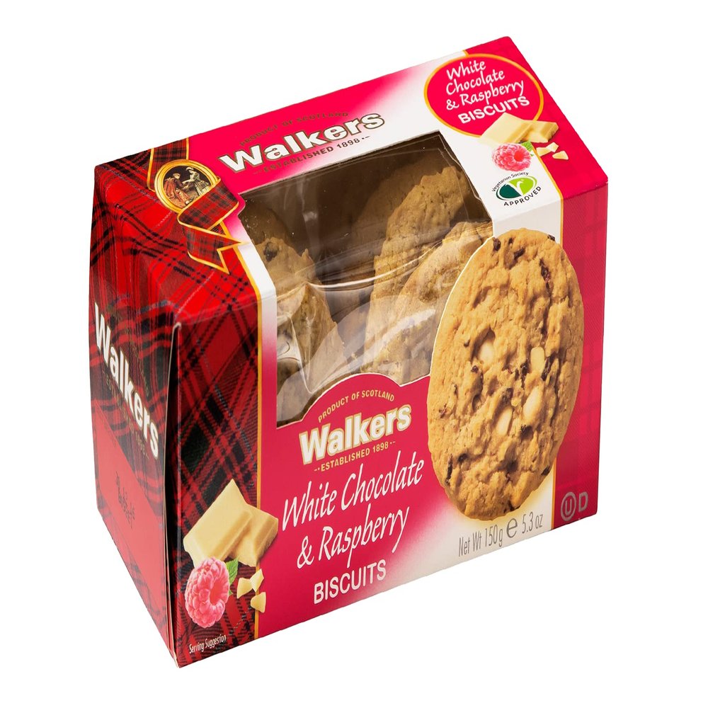 Walkers Shortbread White Chocolate & Raspberry Biscuits, Traditional ,Scottish Recipe, 150g (Pack of 6)